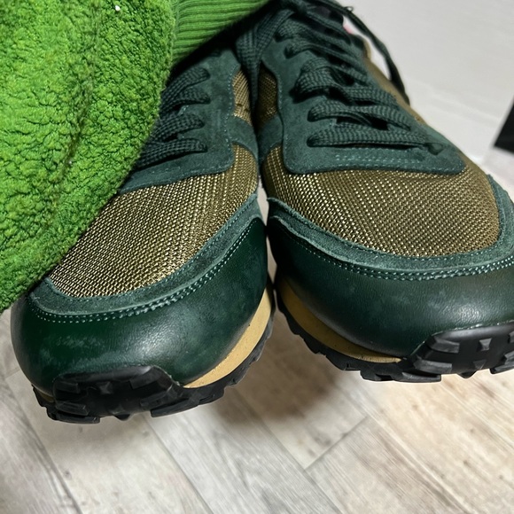 Valentino Rockrunner Olive Green Pink Animal Hair Sneakers Rockstud Low Top 41 - Picture 10 of 16